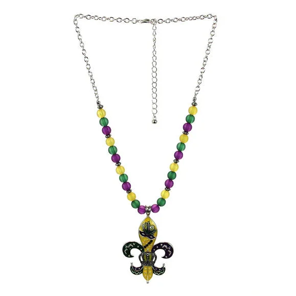 Ladies necklaces stainless steel options-Fleur De Lis Mardi Gras Necklace