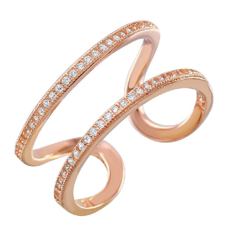 ladies ring polished silver-Silver 925 Rose Gold Plated Entangling Ring - STR01022RGP