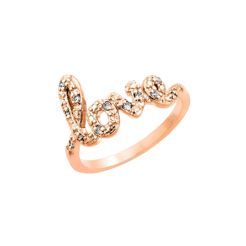 ladies ring best silver-Silver 925 Rose Gold Plated Clear CZ Love Ring - BGR00787RGP