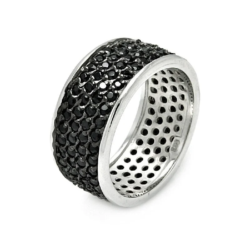 ladies ring two-tone gold-Silver 925 Rhodium and Black Rhodium Plated Pave Set Black CZ Ring - STR00256BLK