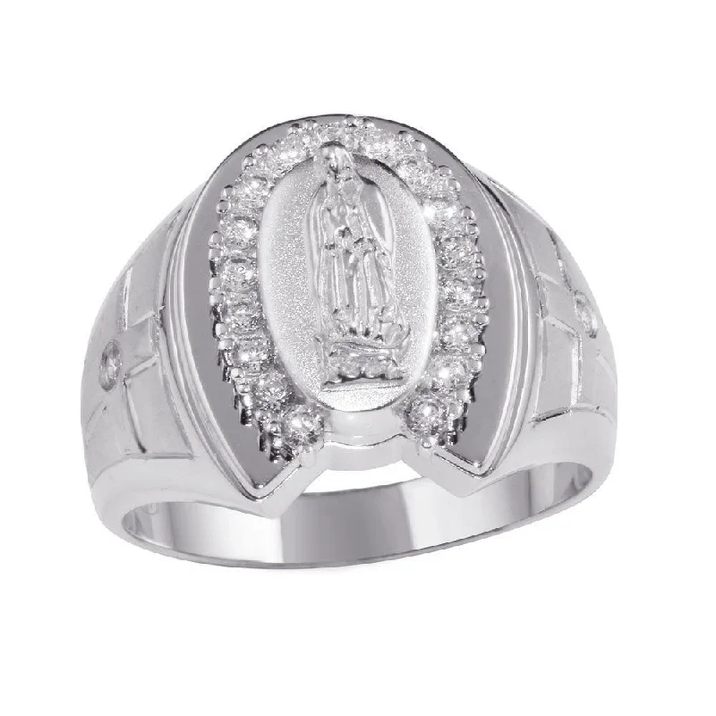 ladies ring affordable-925 Sterling Silver Rhodium Lady of Guadalupe Ring - GMR00231RH