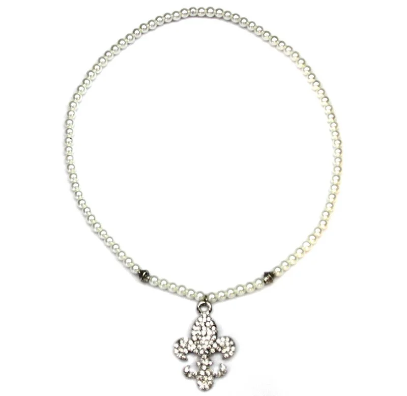 Ladies necklaces long-lasting necklaces-Fleur De Lis Pearl Necklace