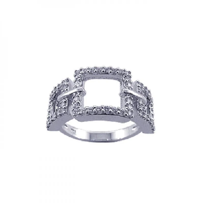 ladies ring christmas gold-Silver 925 Rhodium Plated CZ 3 Open Square Ring - STR00603