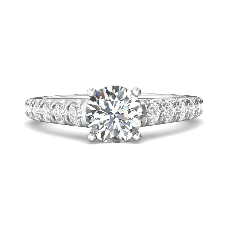 ladies engagement ring white gold halo-Slim Tapered Side Stone Engagement Ring