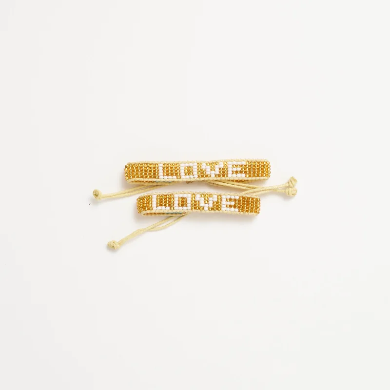 Ladies bracelets resin accent styles-FINAL SALE: Big & Kid Woven LOVE Bracelet Pack - Gold