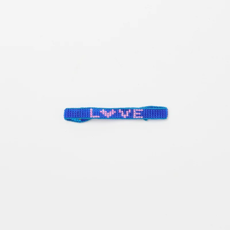 Ladies bracelets matte finish options-Woven LOVE Heart Bracelet - Matte Blue/Bubblegum