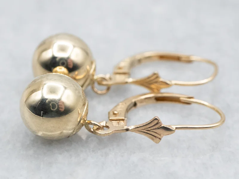 ladies earrings tarnish free-Plain Yellow Gold Ball Drop Earrings