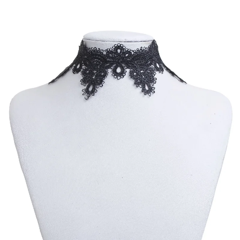 Ladies necklaces beaded accent designs-Sexy Sparkles Black Lace Choker Necklace for Women Girls