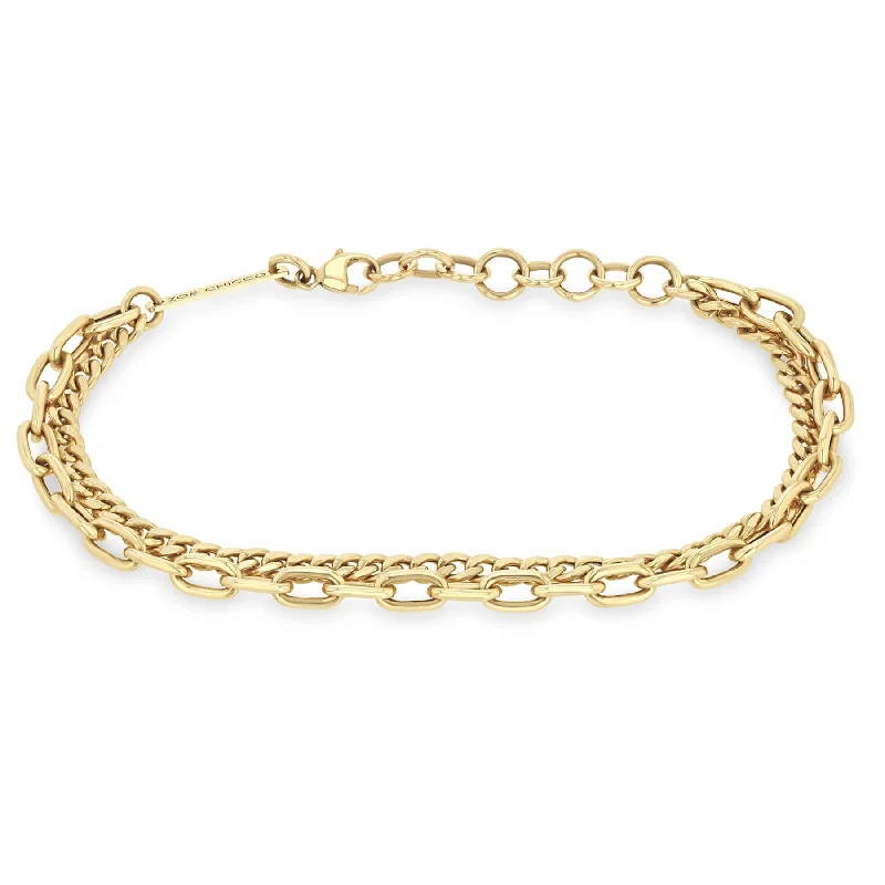 Ladies bracelets seasonal discount offers-14k Gold Double Chain Small Curb & Medium Square Oval Chain Bracelet