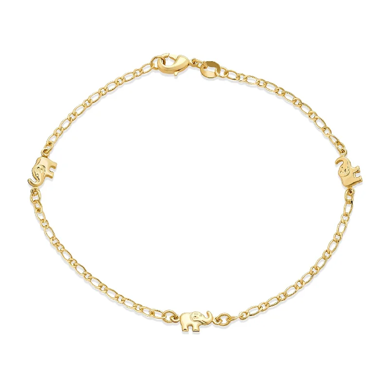 Ladies bracelets charm bracelet looks-Dainty Lucky Elephant Anklet Ankle Bracelet 18K Gold Plated Brass 7.5-9.5 Inch