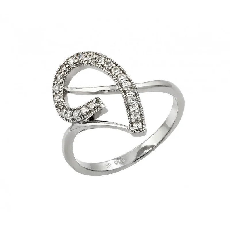 ladies ring clearance gold-Silver 925 Rhodium Plated Clear CZ Inlay Curl Ring - STR00960