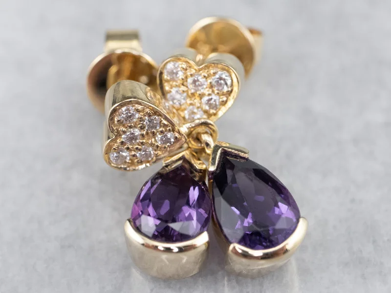 ladies earrings shell-Sweetheart Amethyst and Diamond Drop Earrings