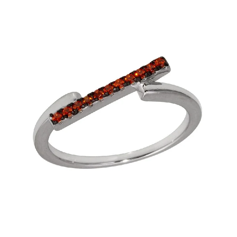 ladies ring luxury brands-Rhodium Plated 925 Sterling Silver Red CZ Bar Ring - BGR01234RED