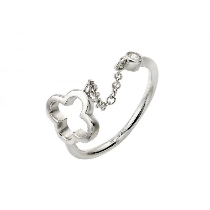 ladies ring scalloped-Silver 925 Rhodium Plated Open Clover Wire Ring - STR01003