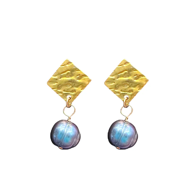 ladies earrings pearl-Carly Earrings- Tahitian Pearl or White Pearl on Gold