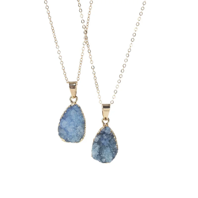 Ladies necklaces birthstone pendant styles-SEXY SPARKLES Natural Stone Druzy Drusy Necklace Pendant Link Cable Chain Lake Blue Drop