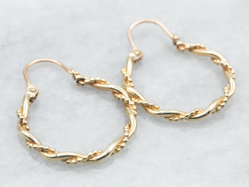 ladies earrings gothic platinum-Yellow Gold Twisted Hoop Earrings