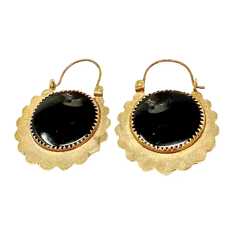 ladies earrings clearance gold-14K Gold Round Dangle Earrings with Onyx