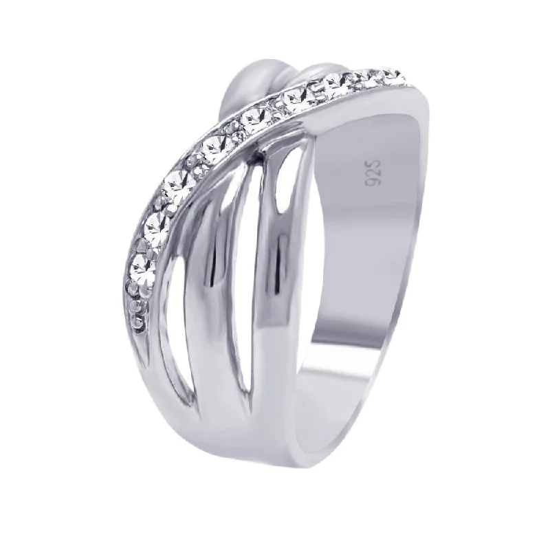 ladies ring unique gold-Silver 925 Rhodium Plated CZ Overlap Ring - AAR0034