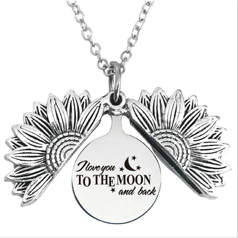 Ladies necklaces natural stone designs-I Love You to The Moon Stainless Steel & Alloy Opens Sunflower Necklace