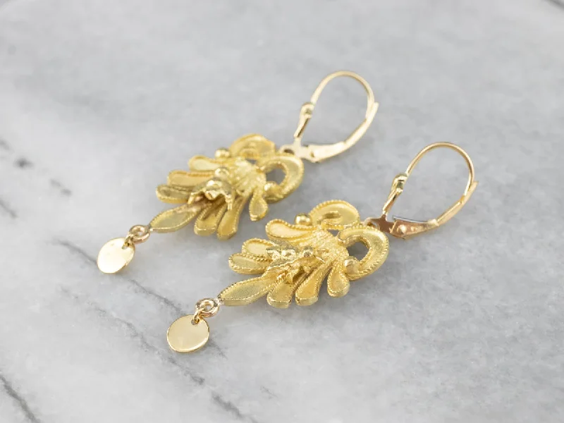 ladies earrings zodiac gold-Botanical Bee Gold Drop Earrings