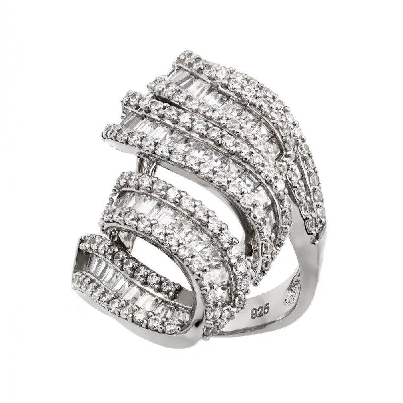 ladies ring clearance silver-Silver 925 Rhodium Plated Micro Pave CZ Ring - GMR00001