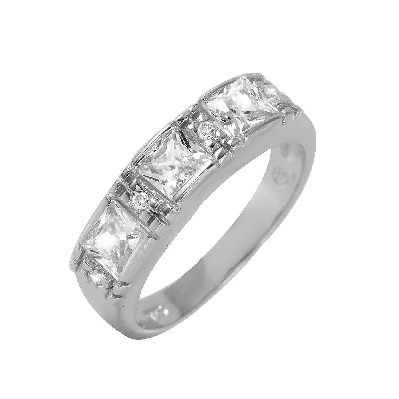 ladies ring three stone-Silver 925 Rhodium Plated Princess CZ Ring - BGR00955