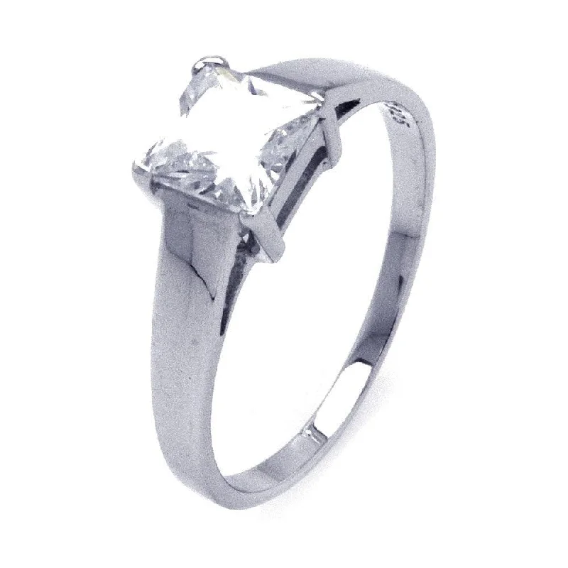 ladies ring rose gold-Silver 925 Rhodium Plated Princess Cut CZ Single Solitaire Ring - STR00836