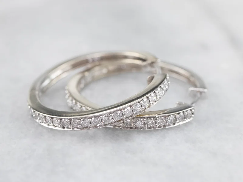 ladies earrings vintage silver-White Gold Diamond Hoop Earrings