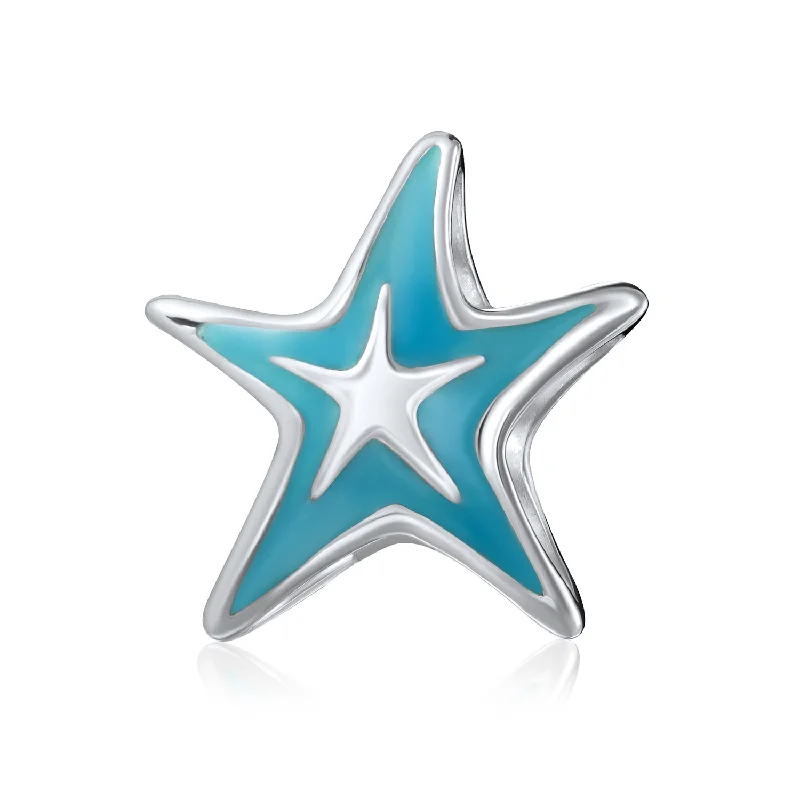 Ladies bracelets cluster charm styles-Nautical Travel Beach Charm Bead Starfish Sterling Silver for European Bracelet