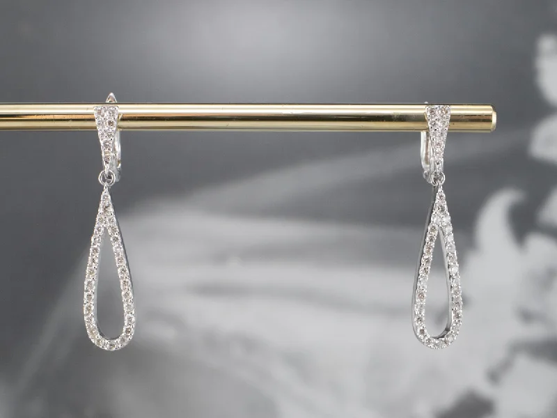 ladies earrings victorian-Diamond Teardrop White Gold Drop Earrings