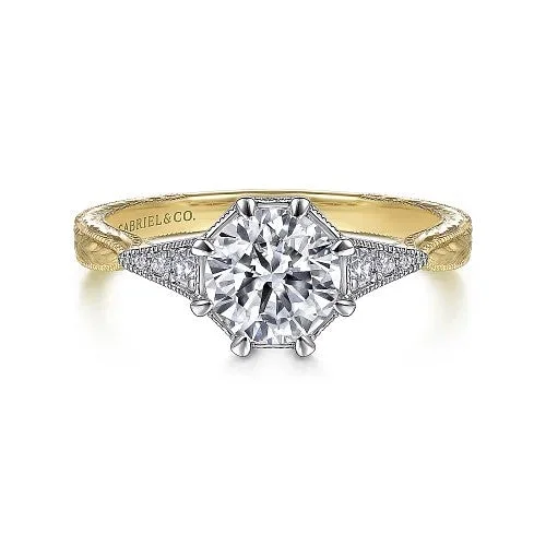 ladies engagement ring size guide-Sanna - Vintage Inspired 14K White-Yellow Gold Round Diamond Channel Set Engagement Ring (Setting Only)