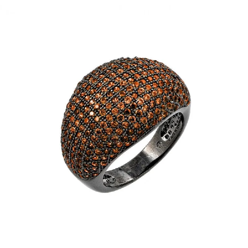 ladies ring satin finish-Silver 925 Oxidized Rhodium Plated Orange Micro Pave Set CZ Dome Ring - BGR00774ORG