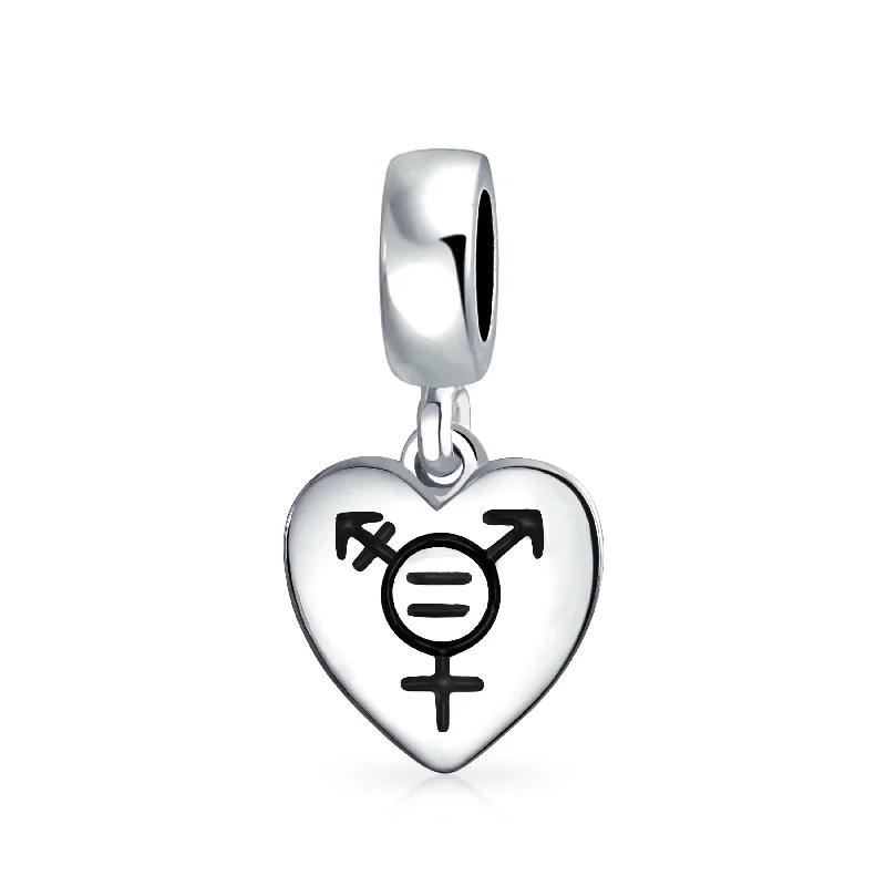 Ladies bracelets art deco elegance-Transgender Pride Heart Dangle Charm Bead Sterling Silver for European Bracelet