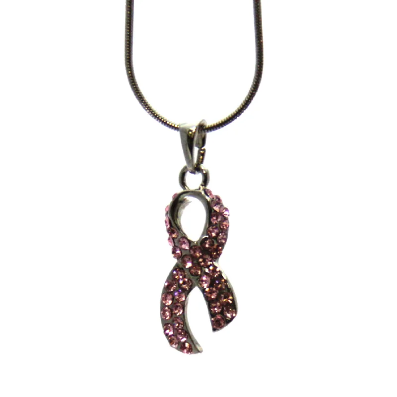 Ladies necklaces geometric shape styles-Pink Ribbon Ribbon Necklace