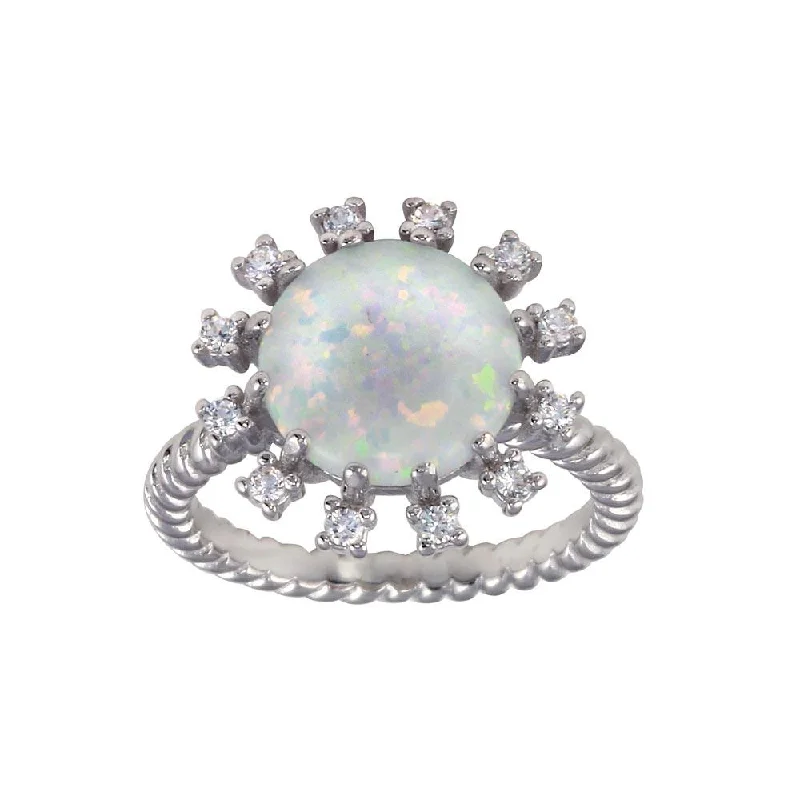 ladies ring channel set-Rhodium Plated 925 Sterling Silver Round Flower Opal Stone Ring - BGR01297