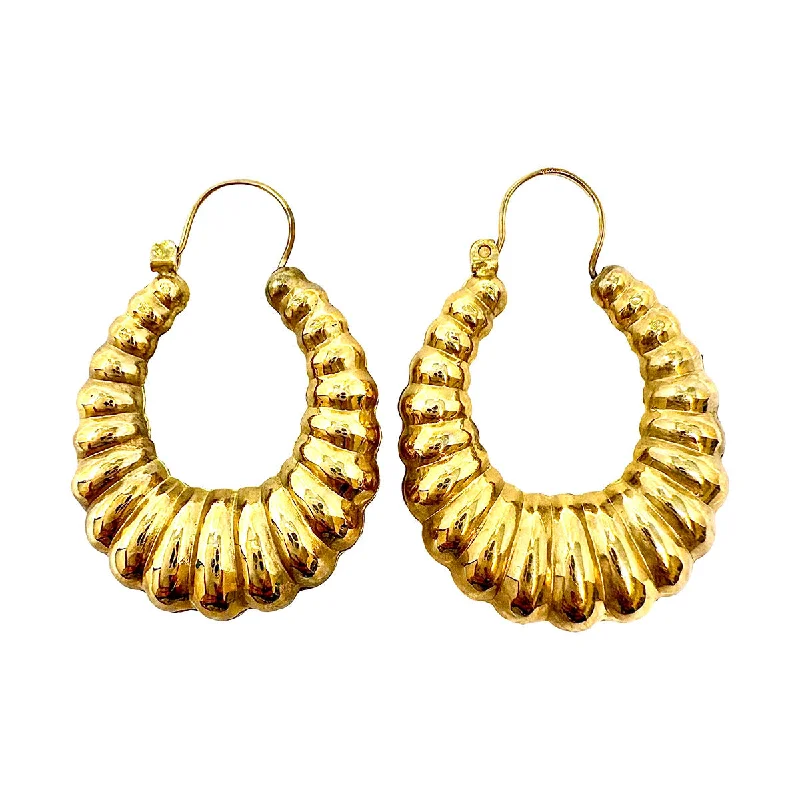 ladies earrings engraved-14K Gold Hoop Earrings