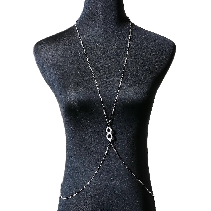 Ladies necklaces white gold styles-Sexy Sparkles Bikini Beach Crossover Harness Necklace Waist Belly Body Chain Jewelry