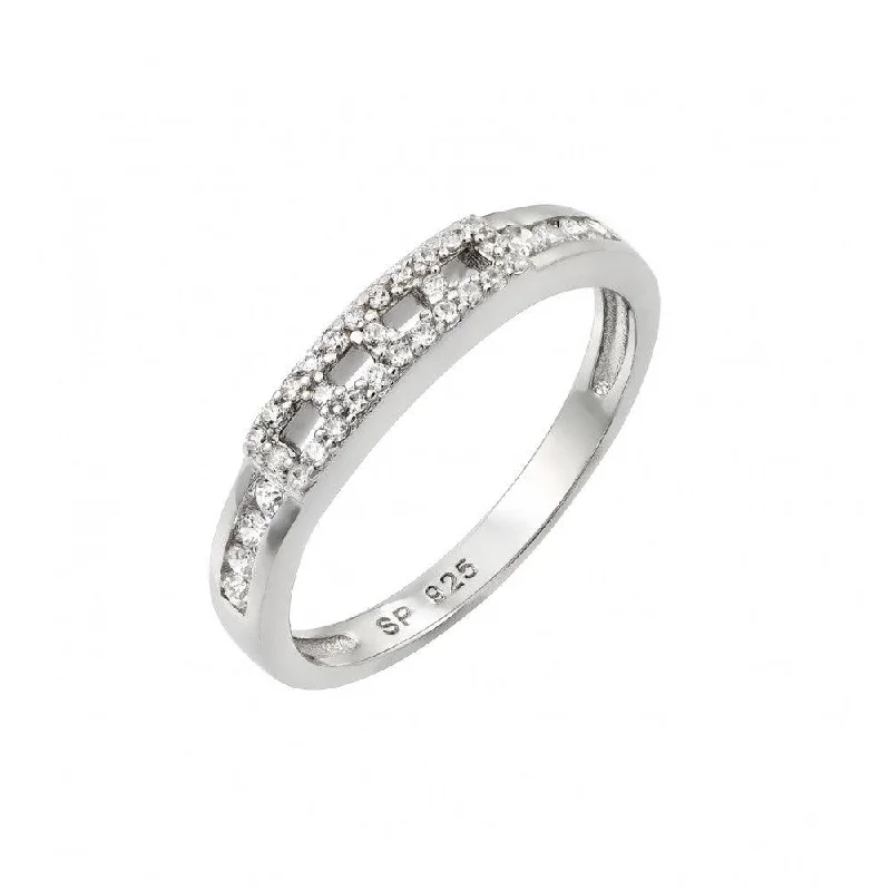 ladies ring twisted platinum-Silver 925 Rhodium Plated Thin Band Inlay CZ Ring - STR00945