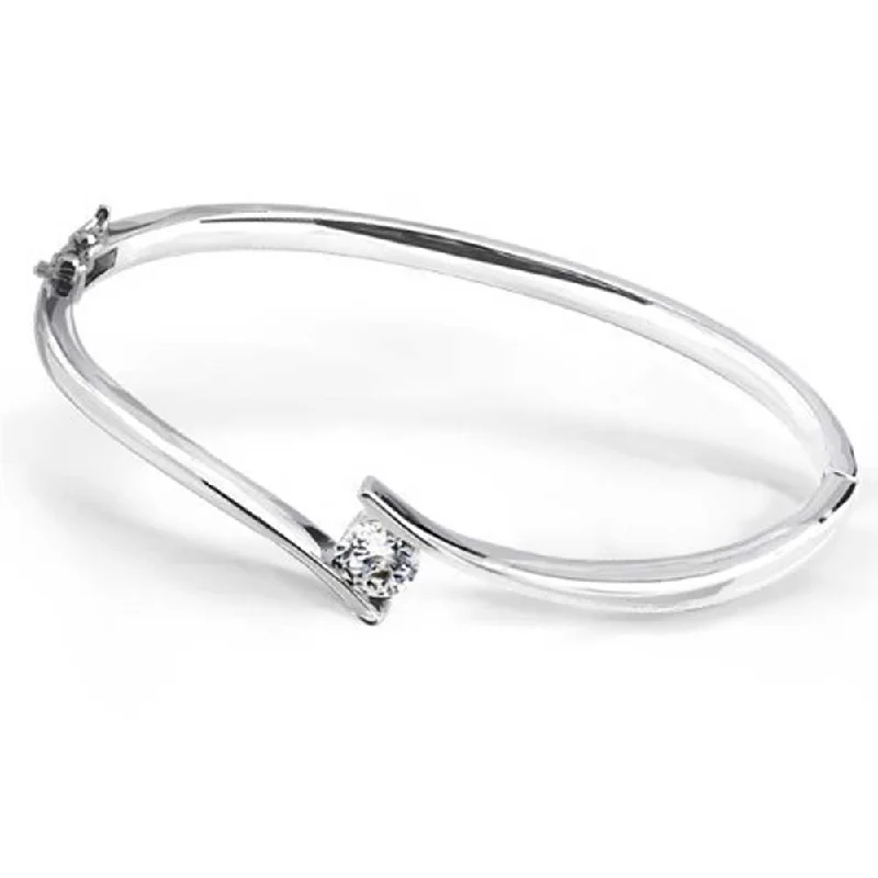 Ladies bracelets ombre effect designs-Simple Geometric CZ Bangle Bracelet Sterling Silver with Safety Clasp