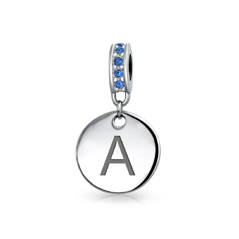 Ladies bracelets heart cut styles-Initial Alphabet Bead Charm A-Z Monogram Blue Crystal Accent Dangle for Bracelets