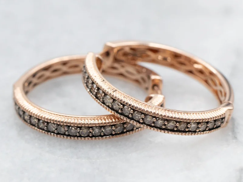 ladies earrings casual gold-Rose Gold Levian Chocolate Diamond Hinged Hoop Earrings