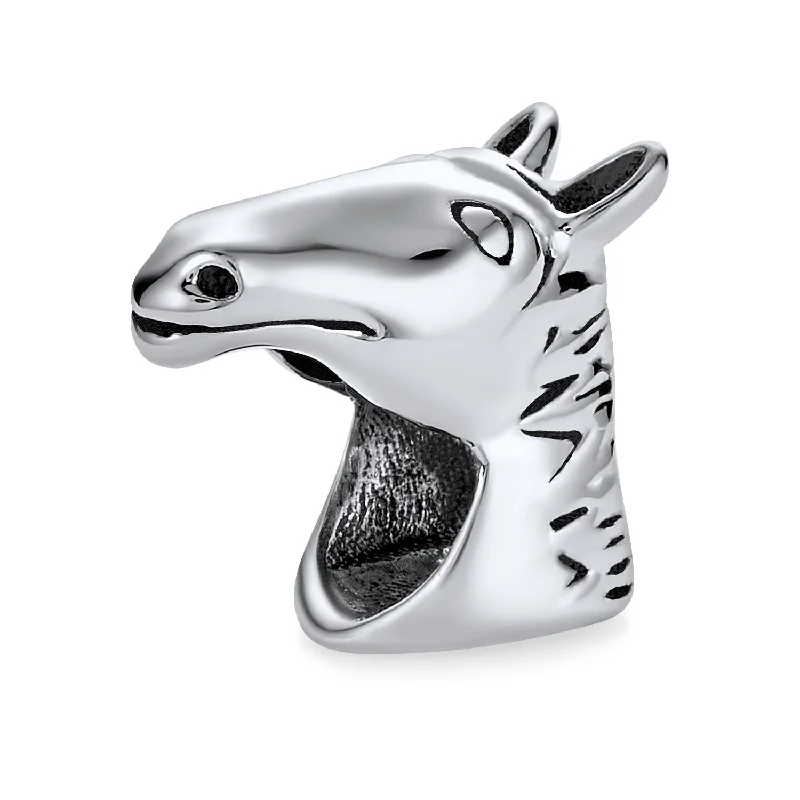 Ladies bracelets two-tone bracelet designs-Western Cowgirl Horse Charm Bead in Oxidized Sterling Silver for European Bracelet