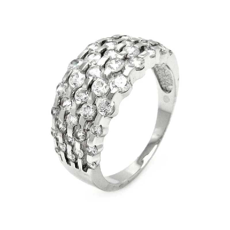 ladies ring with diamonds-Silver 925 Rhodium Plated Clear Round CZ Ring - BGR00442