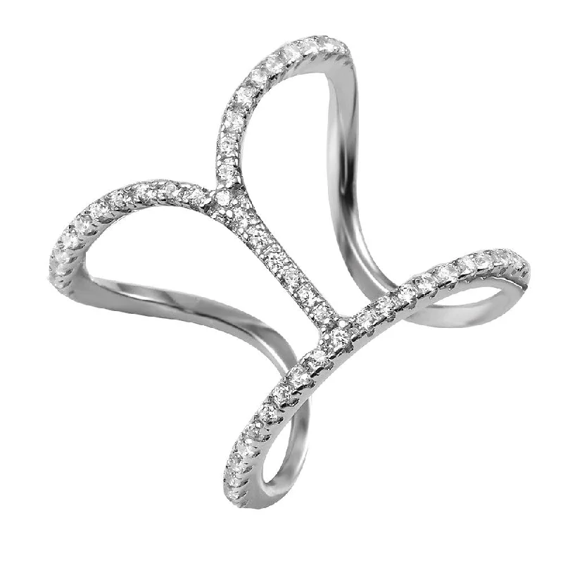 ladies ring sterling silver-Silver 925 Rhodium Plated Open Dip Strand Ring - BGR00972