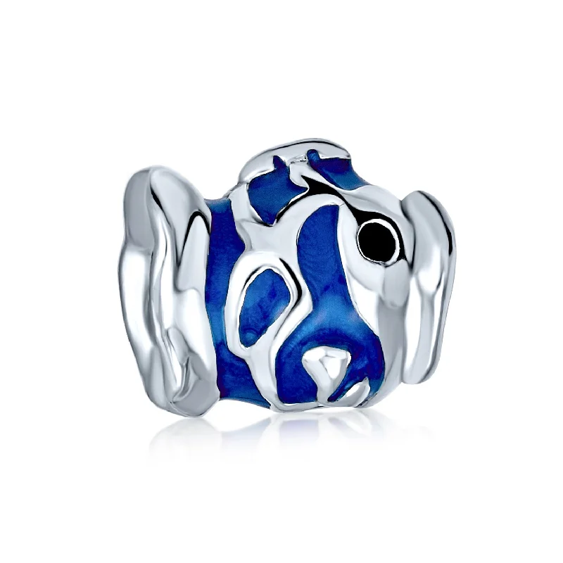 Ladies bracelets unique artisan designs-Ocean Blue Enamel Blow Fish Charm Bead Sterling Silver for European Bracelet