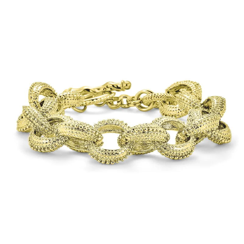 Ladies bracelets hand-forged styles-Chunky Chain Link Bracelet with Large Oval Links Toggle Clasp Matte SilverGold