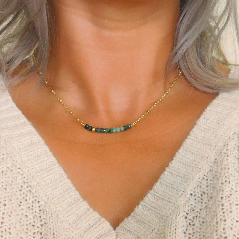 Ladies necklaces sentimental keepsake value-Raw Emerald Necklace with Gold Accent in 14k Gold Filled