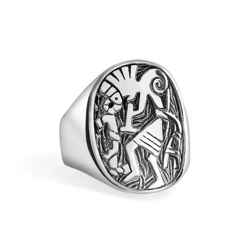 ladies ring zirconia-High Polished 925 Sterling Silver Kokopeli Ring - CR00732