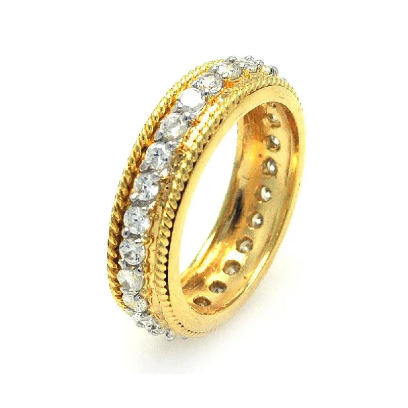 ladies ring romantic gold-Silver 925 Gold Plated Rope Border CZ Eternity Ring - STR00514